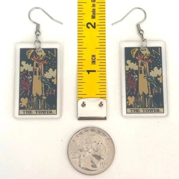 “The Tower” Tarot Card Handmade Drop Earrings - Picture 4 of 4